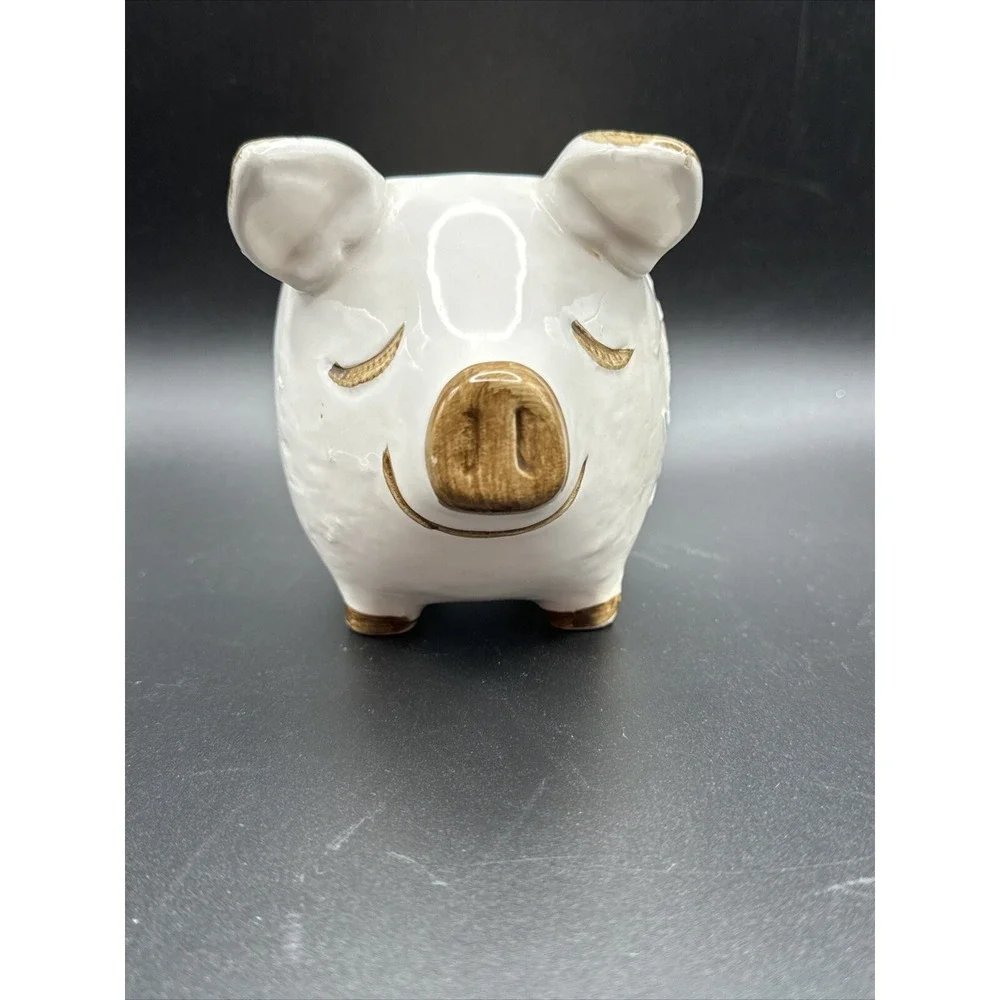 Vintage Napcoware Happy Piggy Planter with Rooster Design Succulent Kitsch White